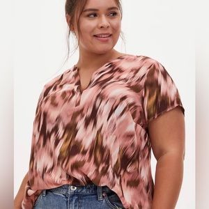 Torrid Georgette Pink Brown Multi Print Split Neck Blouse